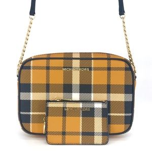 2PCS Michael Kors Plaid JSI EW Crossbody Coin Case